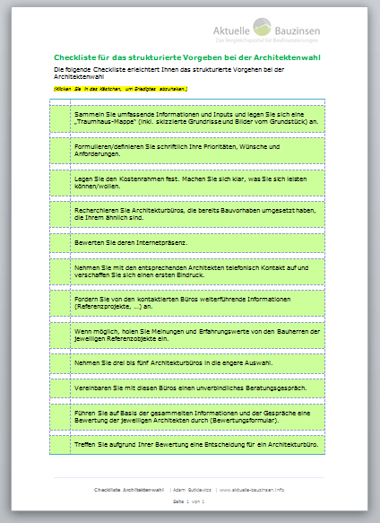 Checkliste Architektenauswahl