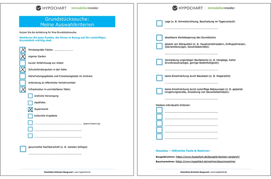 Vorschau: Checkliste Grundstück Kriterien