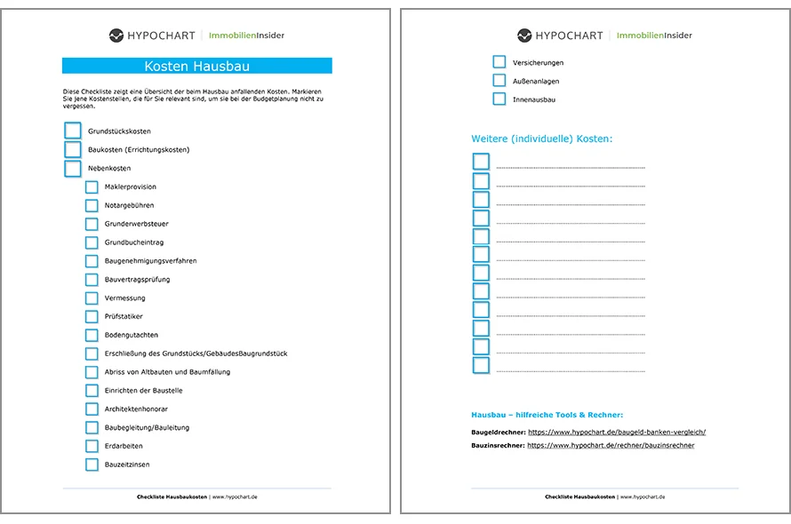 Vorschau: Checkliste Hausbau Kosten
