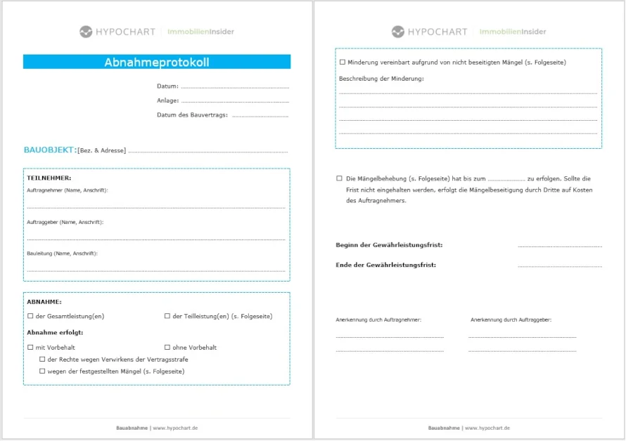 Vorschau: Vorlage Abnahmeprotokoll im Hausbau