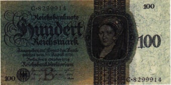 Von der neu gegründeten Reichsbank herausgegebene Geldnote über 10 Reichsmark