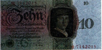 Von der neu gegründeten Reichsbank herausgegebene Geldnote über 10 Reichsmark