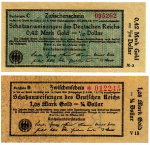 Gestückelte Scheine auf Schatzanweisungen des Deutschen Reiches während der heißen Phase der Inflation im Oktober 1923